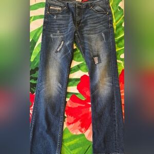 Mens Parasuco Slim Fit Stright Leg Designed Distressed Blue Jeans